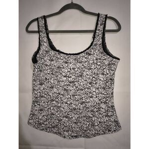Jacquard Cami lace detail tank top White House Black Market black white floral W